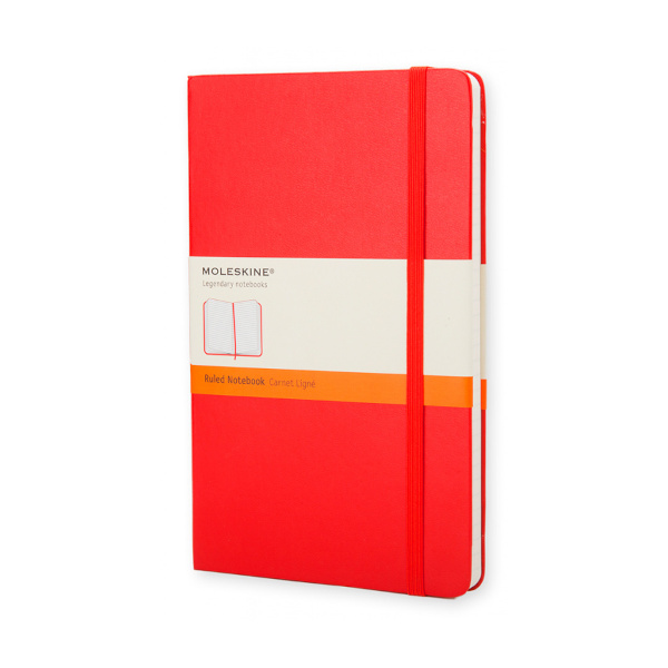 Записная книга А5 120л "Classic Large" линейка, сшивка, тв.обл., иск.кожа, красный QP060R Moleskine
