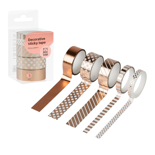 Набор клейких лент 15/7мм*3м "Shiny pattern" ассорти (уп*5шт) MS_52081 MESHU