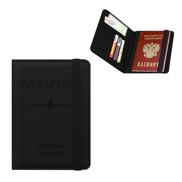 Обложка для паспорта "Отпуск" иск.кожа, черный, резинка ОП-9624 Миленд