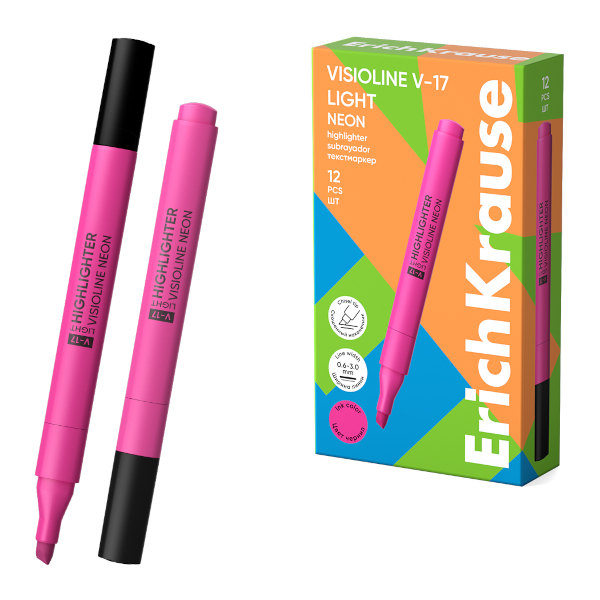 Текстовыделитель Erich Krause V-17 Visioline light Neon /розовый/скош./0,6-3мм 63558