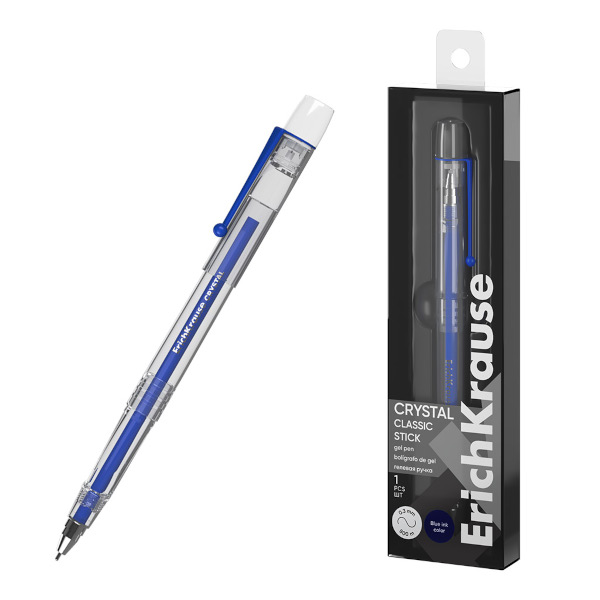 Ручка гелевая Erich Krause "Crystal Stick Classic" синяя, прозрач. корп. 0,5мм 61314