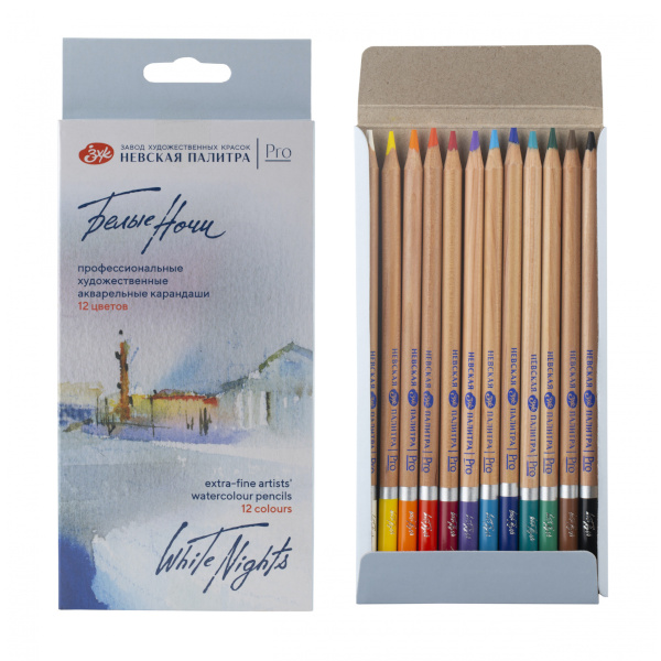 Карандаши акварельные Невская палитра "Белые Ночи" 12цв, круглые, дерево, в карт. уп. 158412036