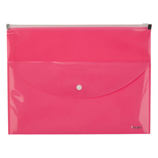 Папка на молнии "ZIP" А4, пластик, 180мкм, 2отд., розовая 1430-10-A Axent