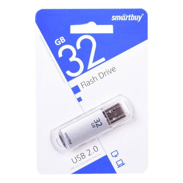 Память Flash Drive 32Gb USB 2.0. Smartbuy V-Cut silver SB32GBVC-S