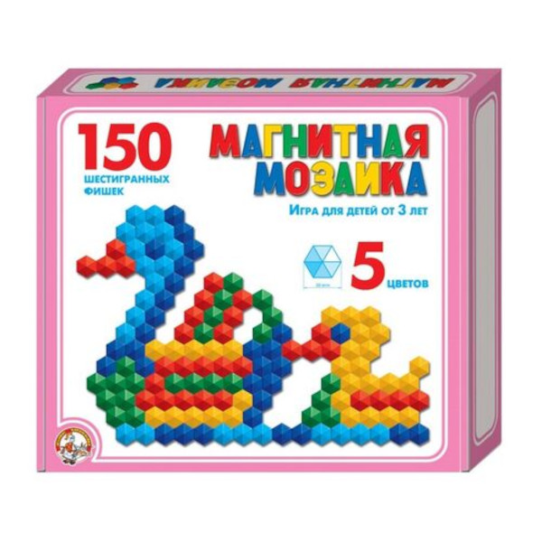 Развивающая игра "Магнитная мозайка" 6-тигранная, d-20мм, 5цв., 150эл. 00960 Десятое королевство