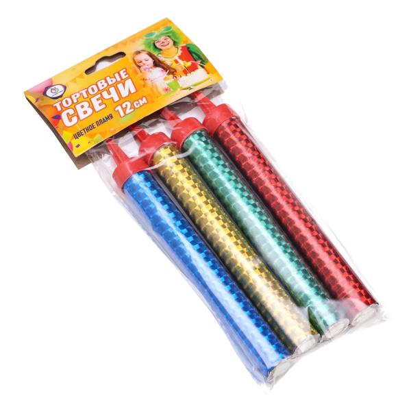 Свечи для торта "Фонтаны" (4 шт) цветное пламя 12см 10449679