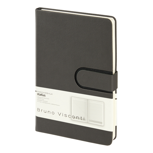 Ежедневник А5 не дат Bruno Visconti "Status" тв.обл., иск.кожа, графит, магнит. клапан 3-786/08