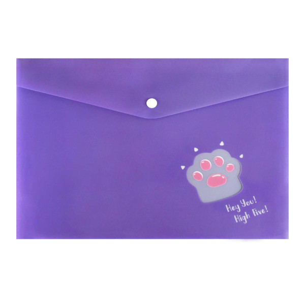 Папка-конверт на кнопке А4, 1отд., 180мкм, фиолетовый "Кошачья лапка" 69050 Феникс+
