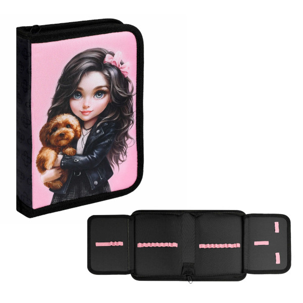 Пенал Феникс+ "Брюнетка с собачкой" 1отд., 2 откид.планки, без напол., 20*13,3*3,5см, молния 68898