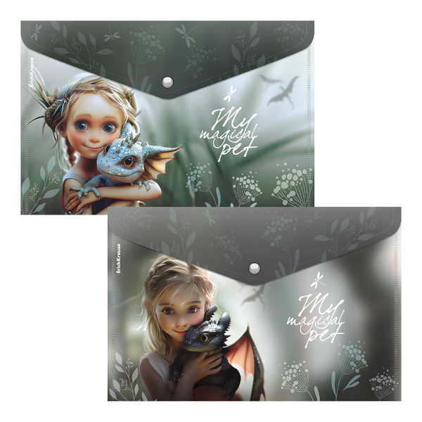 Папка-конверт на кнопке А4, 1отд., 160мкм, ассорти "Magic Pet" 63509 Erich Krause.