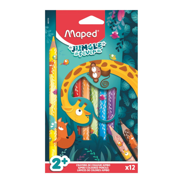 Карандаши 12цв, пластик, 3-гран. "Jungel Fever Jumbo" утолщ., карт.уп. 863700 Maped