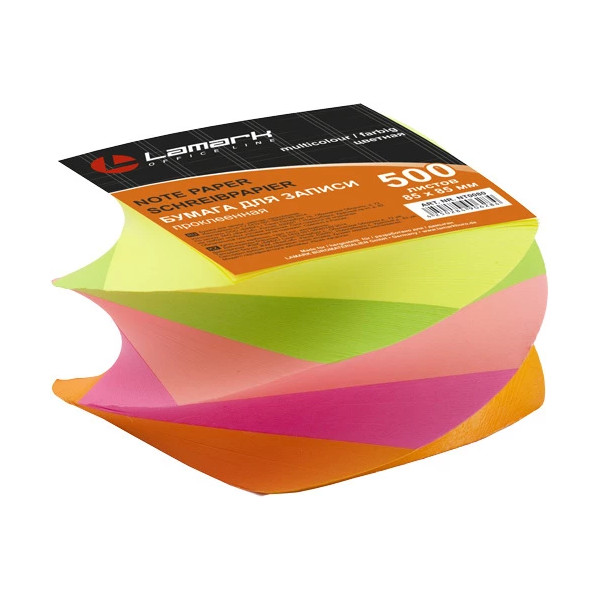 Блок для записей Lamark "Спираль" 85*85мм, 500л, цветной, 75г/м2, склейка 80