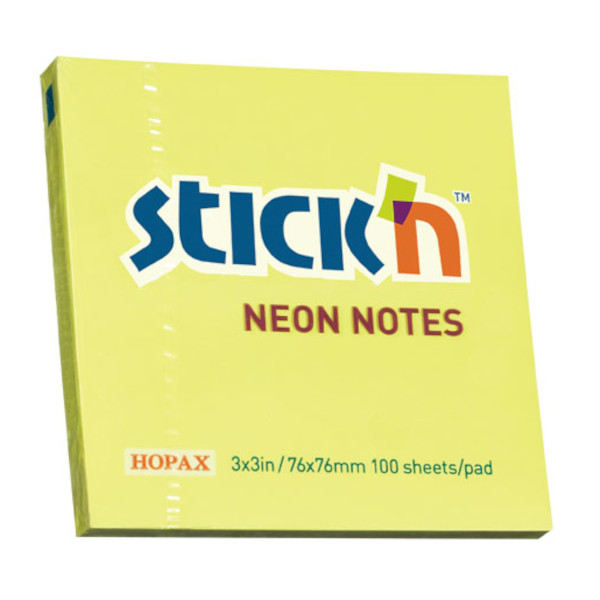 Липкий блок Stick`n "Neon" 76*76мм, 100л., желтый 21133