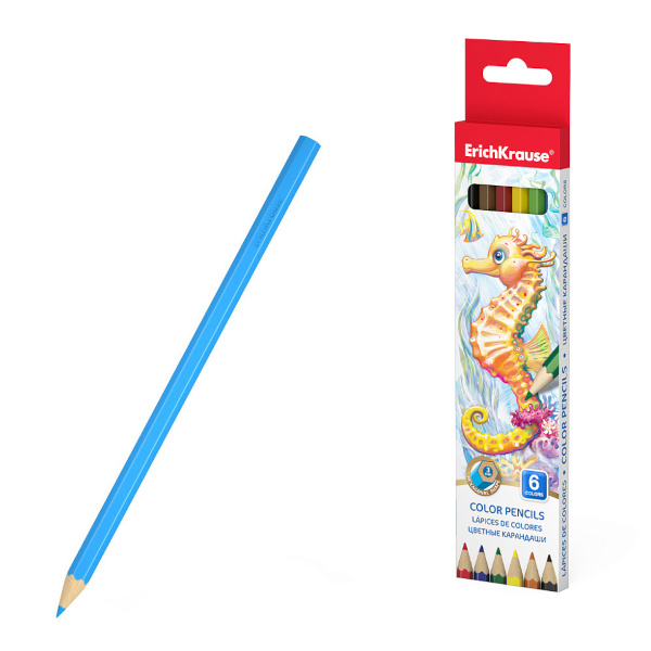 Карандаши 6цв, дерево, 6-гран., карт.уп. 49881 Erich Krause