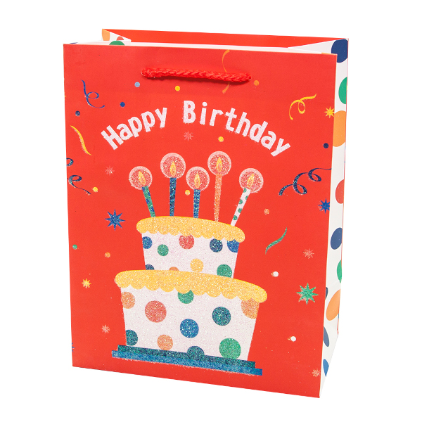 Пакет бумажный "Торт на День Рождения" 23*18*10см, красный 202103 Дон Баллон