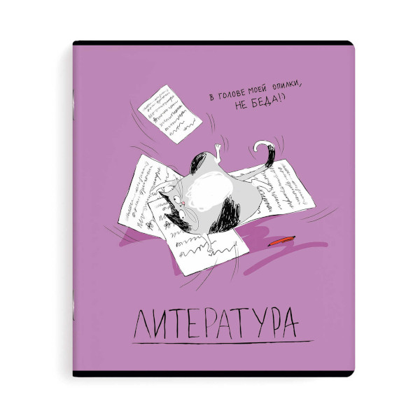 Тетрадь предметная 48л А5+ Литература "Любознательные коты" линейка, картон 60471 Феникс+