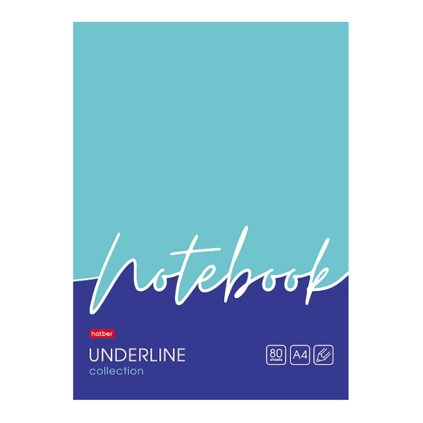 Блокнот А4 80л "Underline" клетка, сшивка, тв.обл., картон, рисунок 80ББ4В1_28145 Hatber