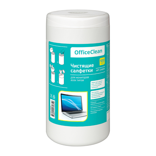 Салфетки чистящие OfficeClean  для мониторов и оптич. поверх. (100шт) туба 248261