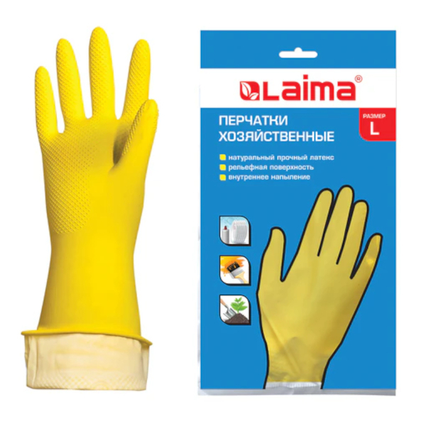 Перчатки хозяйственные латекс р.L, желтый Лайма (Laima) 600270 (1пара)