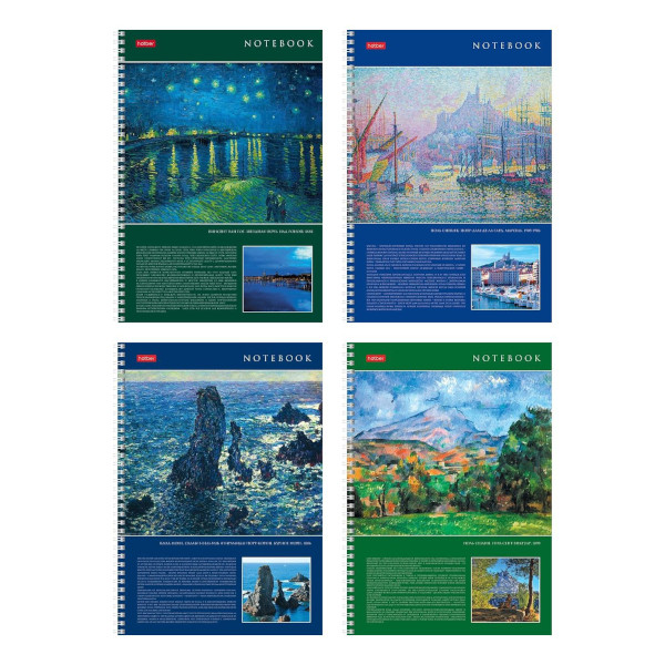 Тетрадь 96л А4 клетка/гребень "Живопись и мир" картон, ассорти, перф. 96Т4В1гр Hatber