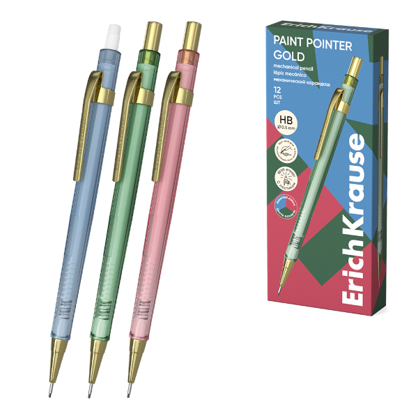 Карандаш механический 0,5мм HB, пластик. корп., ассорти, ласт "Paint Pointer Gold" 62780 Erich Kraus