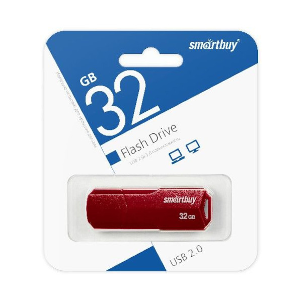 Память Flash Drive 32Gb USB 2.0 Smartbuy Clue, бордовый SB32GBCLU-BG