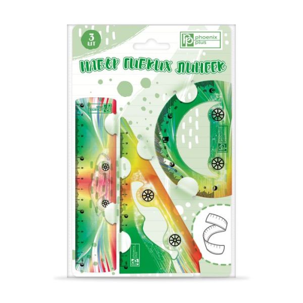 Геометрический набор 3предм. гибких (линейка 15см, угольник 60*, транспортир) "Машины" 52677 Феникс+