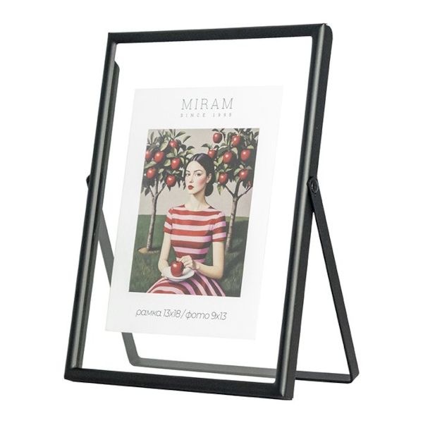Фоторамка 13*18 металл, черный, вставка стекло, метал.ножка 6177-5 МИРАМ