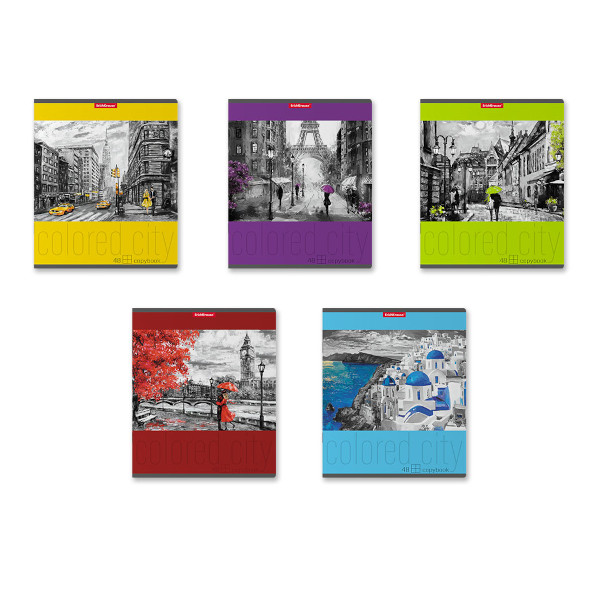 Тетрадь 48л А5+ клетка "Colored City" картон, ассорти 58275 Erich Krause