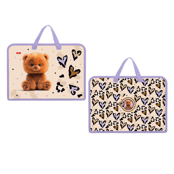 Папка с ручками А4 1отд., пластик, молния "Пушистый мишка" AMn_07081 Hatber