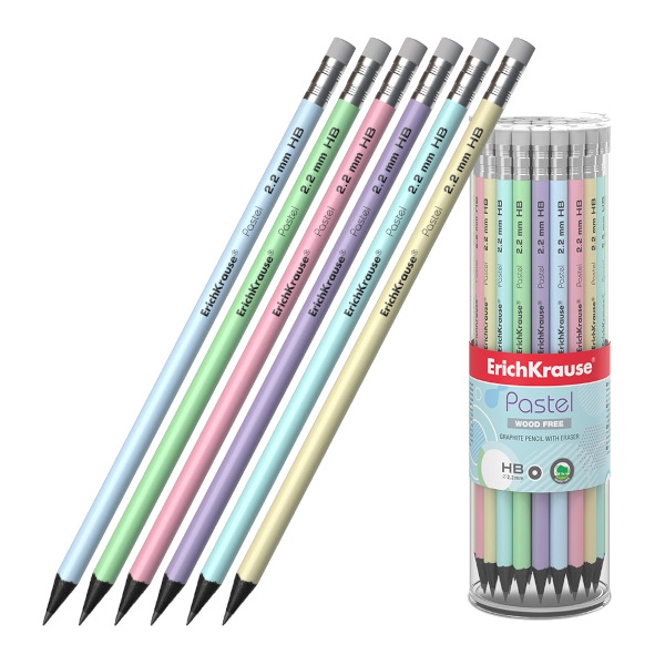 Карандаш ч/гр HB, пластик, круглый, ластик, ассорти "JOY Pastel" 55272 Erich Krause