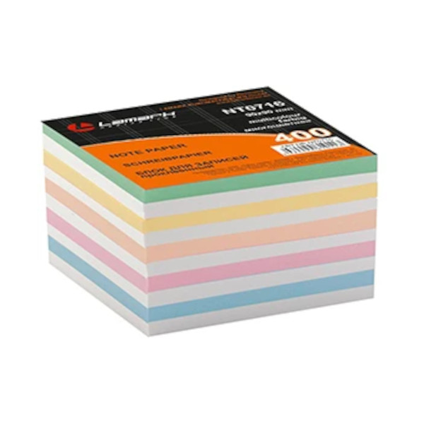 Блок для записей Lamark 90*90мм, 400л, цветной с белым, 80г/м2, склейка NT0716