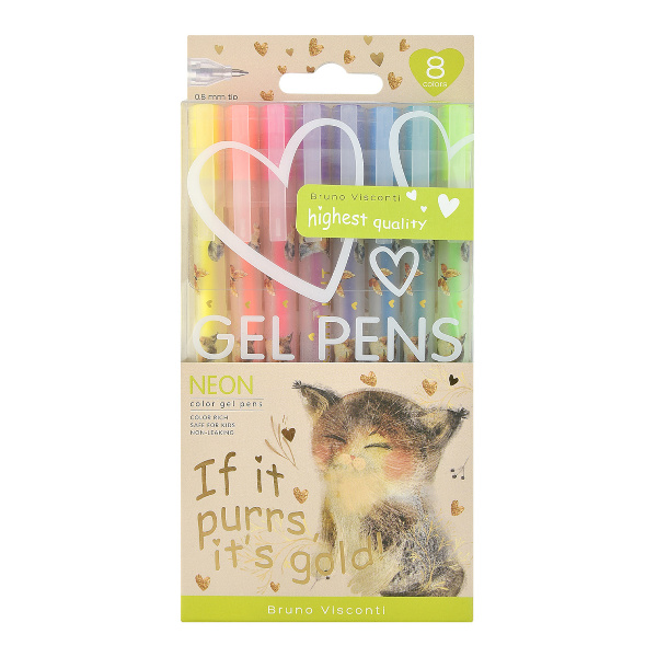 Набор гелевых ручек Bruno Visconti "NEON.МИЛЫЙ КОТЕНОК" 8шт/8цв, 0,5мм 20-0365