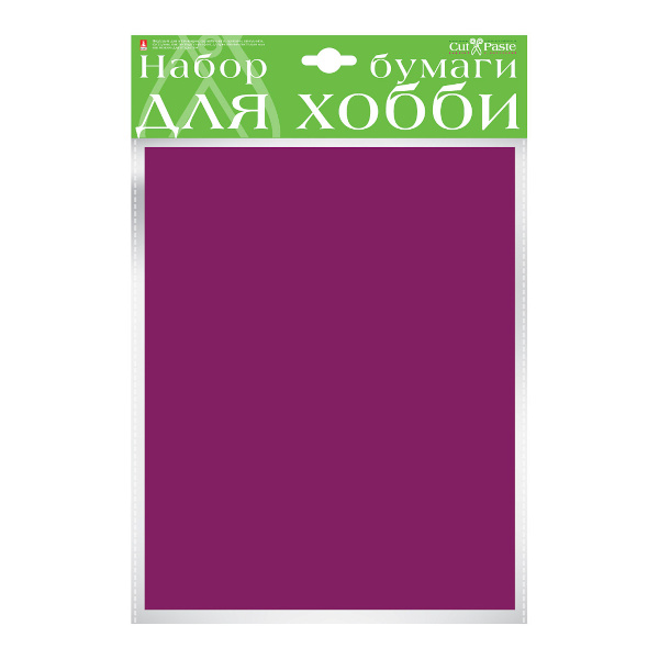 Бумага цветная крашенная в массе А4 двустор. 10л/1цв, пакет, 110г/м2, фуксия 2-065/11 HOBBY TIME