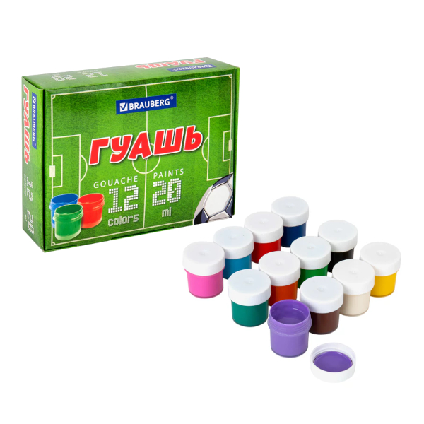 Гуашь Brauberg "Футбол" 12цв*20мл, карт.уп. 192566