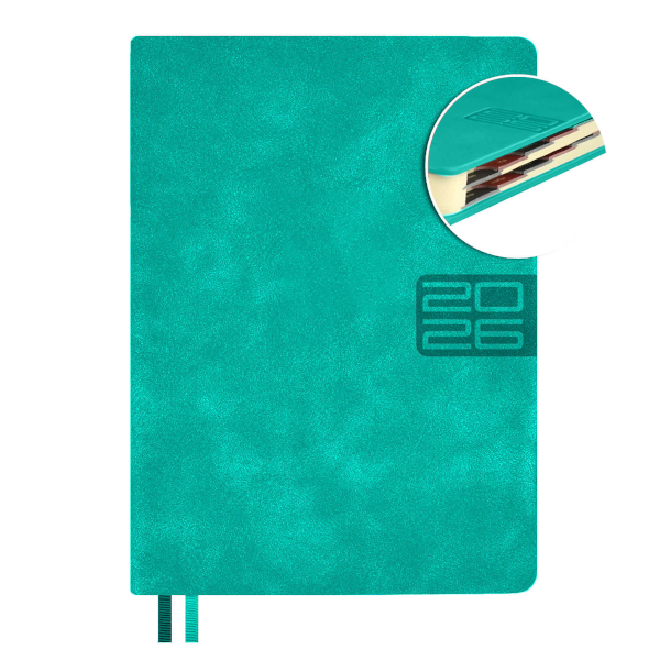 Ежедневник А6+ 2026 Escalada "#Думай как миллиардер" тв. обл., иск.кожа, сшивка, бирюзовый 70295