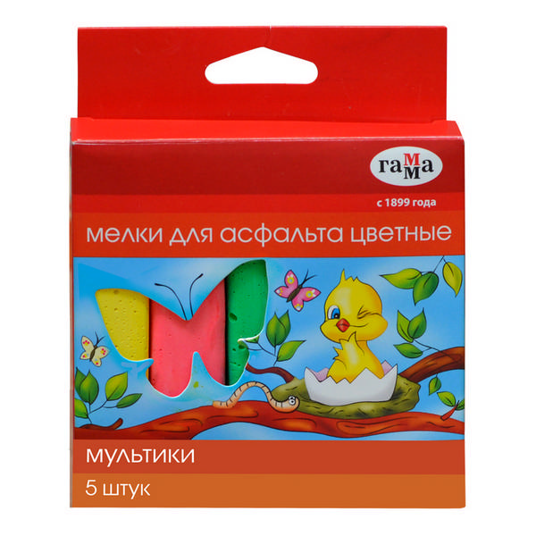 Мел цветной 5цв/5шт асфальтовый "Мультики" квадратный, карт.уп. 2304191 ГАММА