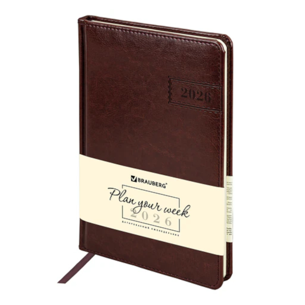 Еженедельник А5 2026 Brauberg "Imperial" тв.обл., иск.кожа, сшивка, коричневый 117173