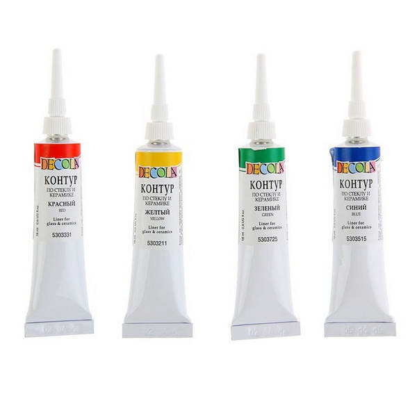 Краски-контур акриловые Невская Палитра стекло/керамика "Decola" 4цв,18мл в банке,карт.уп. 5341409