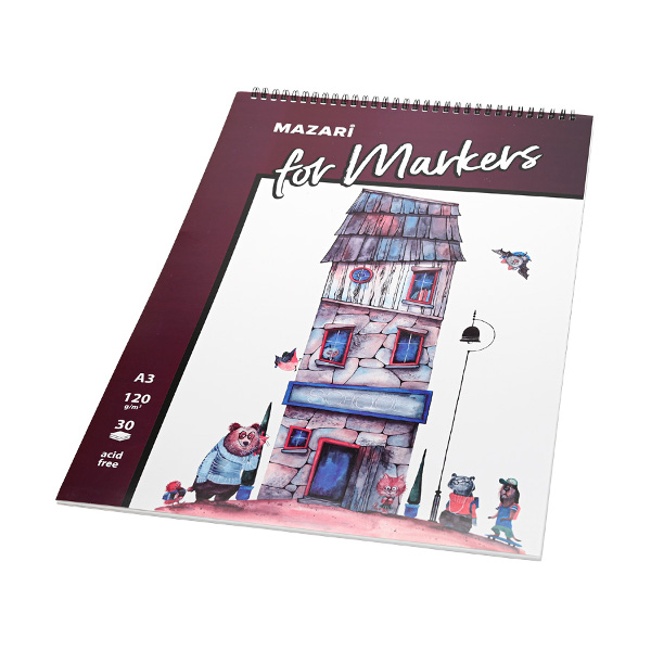 Скетчбук для маркеров А3 30л, 120г/м2, гребень "School" M-8380 MAZARI ТМ