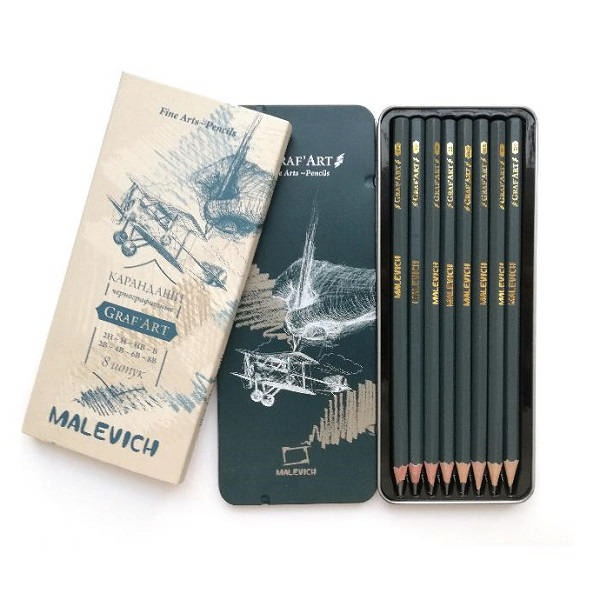 Карандаши ч/гр 8шт "Graf'Art" (2Н,Н,HB,В,2В,4В,6В,8В) металл.уп 197900 Малевичъ