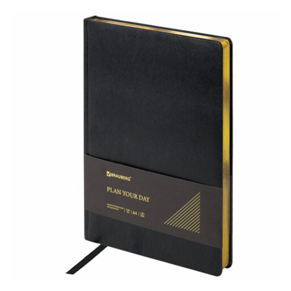 Ежедневник А4 не дат Brauberg 160л "Iguana" под кожу, золотой срез, черный 114452