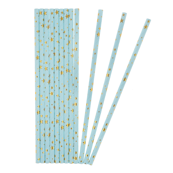 Трубочка для коктейля, голубой/золото "Звезды" (1уп*12шт) 6233650 Волна веселья