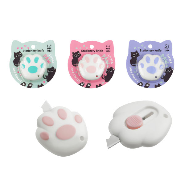 Нож канцелярский 9мм "Little Paw" пластик.корп., ассорти, блистер MS_64837 MESHU