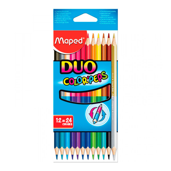 Карандаши двустор. 24цв/12шт, дерево, 3-гран. "Peps Duo" карт.уп. 829600 Maped