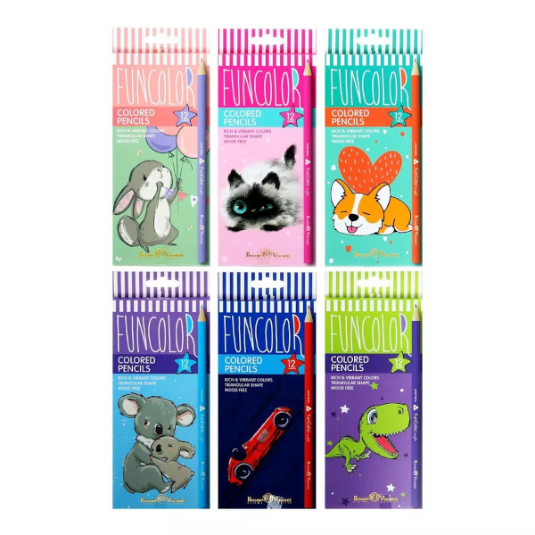 Карандаши 12цв, пластик, 3-гран. "FunColor" ассорти, карт.уп. 30-0060 Bruno Visconti