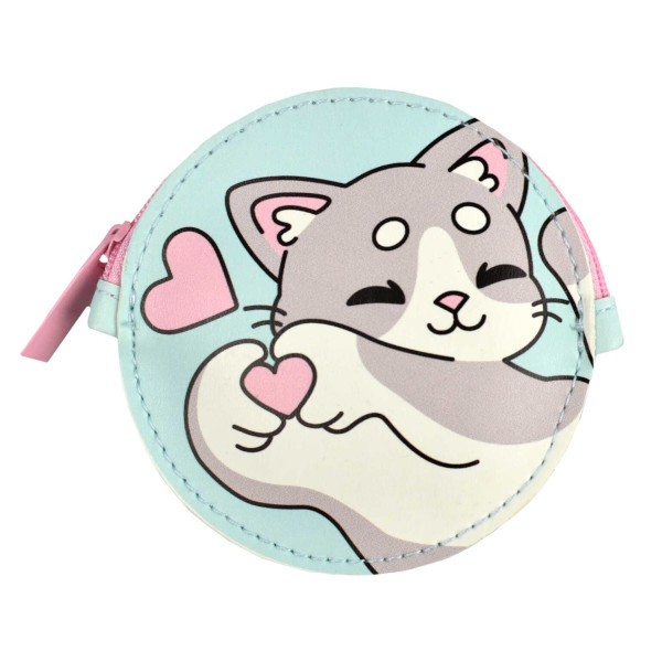 Кошелек детский "Влюбленный котик" 9*9см, иск.кожа, молния 69081 Феникс+