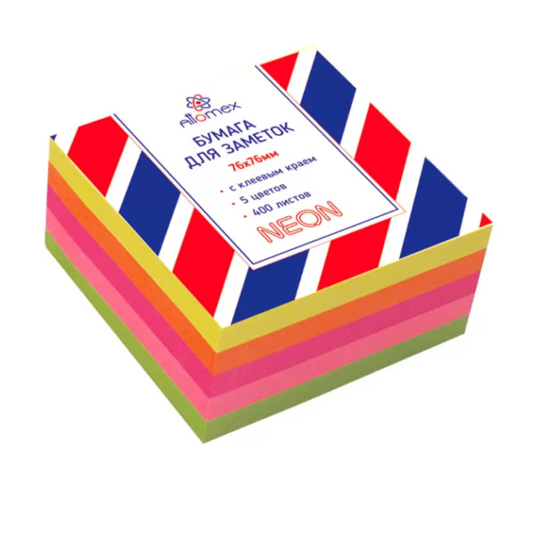 Липкий блок Attomex 76*76мм, 400л., неон 5цв. 2010205