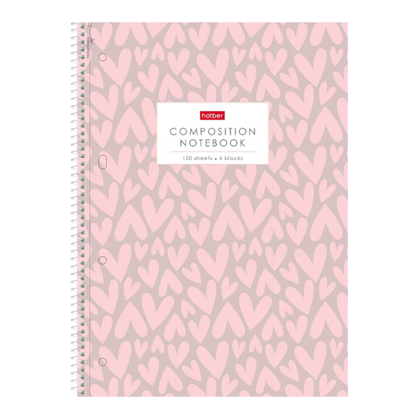 Тетрадь 120л А4 клетка/спираль "Love is..." тв. обл., рис., перф. 120Ттр4В1сп_35702 Hatber