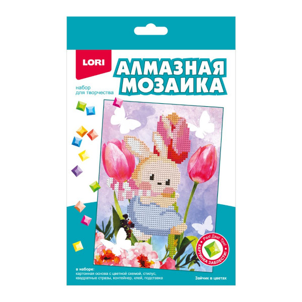 Алмазная мозаика Lori 15*20см "Зайчик в цветах" Амк-014